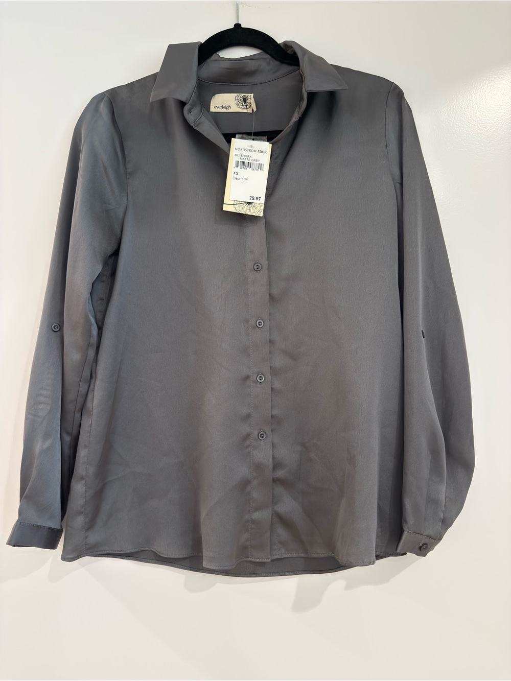 NWT Everleigh Matte Grey Silky Button Down Blouse XS